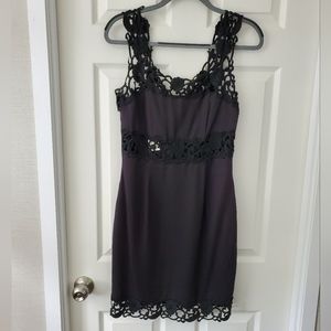 Jessica McClintock Black Crochet  Applique Trim Dress